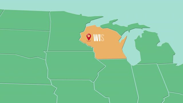 Mapa de los Estados Unidos de Am&eacute;rica con divisi&oacute;n pol&iacute;tica resaltando el estado de Wisconsin