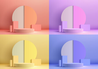 3D Vibrant Color Podium with Circle Backdrop and Geometric Elements