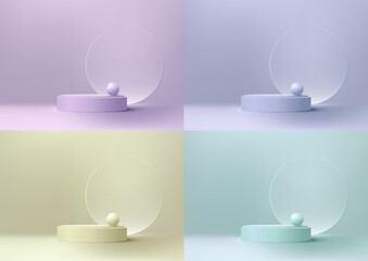 3D Pastel Podium with Glass Ball and Soft Background