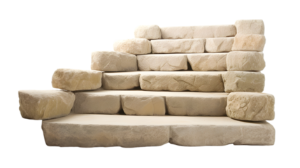 Steps made of light brown stones  isolated on transparent background.