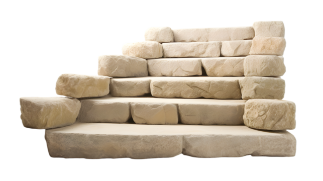 Steps made of light brown stones  isolated on transparent background.