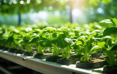 Green veggie in greenhouse, organic