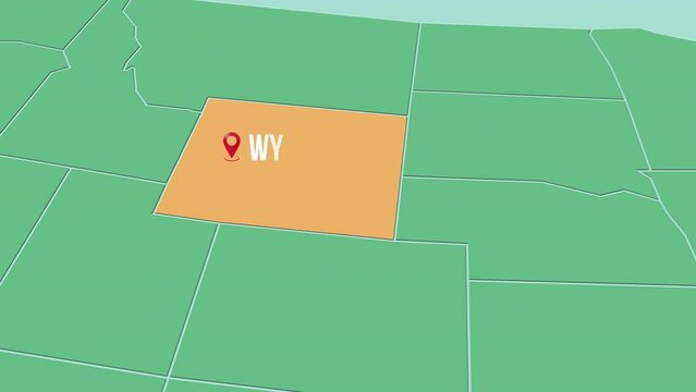 Mapa de los Estados Unidos de Am&eacute;rica con divisi&oacute;n pol&iacute;tica resaltando el estado de Wyoming