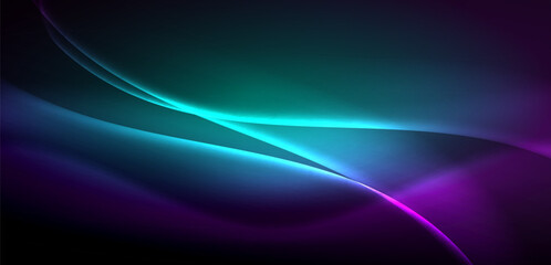 Dynamic waves in ethereal glow of neon lights. Concept merges fluidity of motion with vibrant allure of neon, crafting entrancing backdrop that embodies both vitality and futuristic sophistication