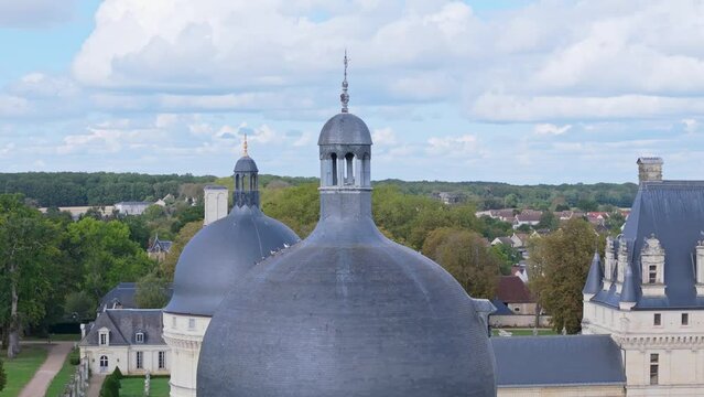 Aerial close up view of Valen&ccedil;ay Castle roof, France.
