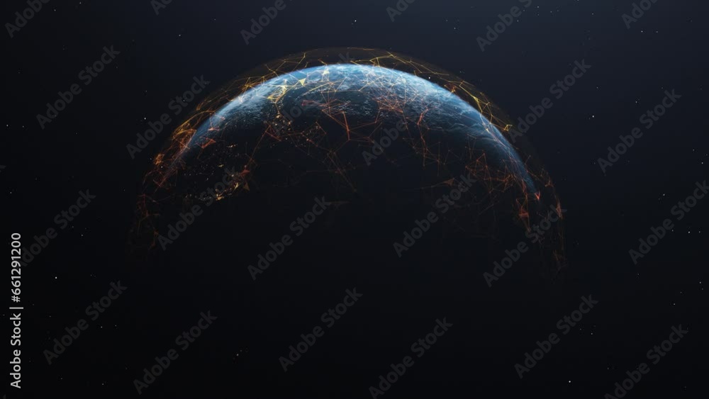 Poster futuristic globe or earth with network connection line - animation