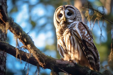 barred owl in natural forest environment. Wildlife photography