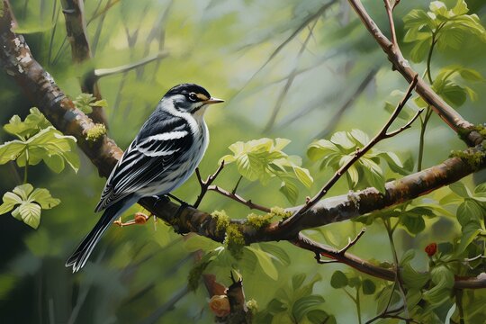 blackpoll warbler in natural forest environment. Wildlife photography