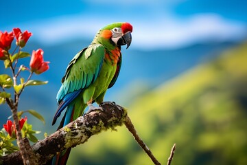 chestnut fronted macaw in natural forest environment. Wildlife photography