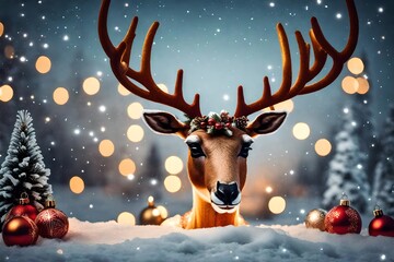 Obraz na płótnie Canvas A card with a festive reindeer head.
