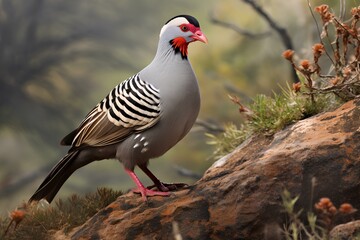 chukar in natural forest environment. Wildlife photography