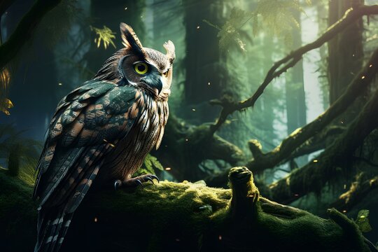 eostrix owl in natural forest environment. Wildlife photography
