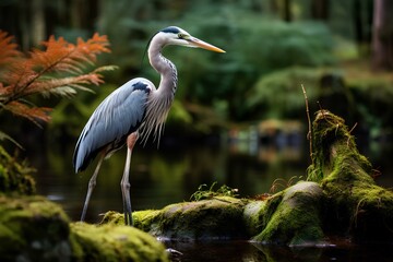 heron in natural forest environment. Wildlife photography