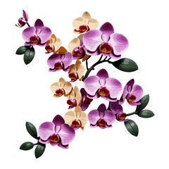 Orchid flower garland illustration isolated on transparent background png, floral clipart for...