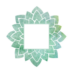 Square frame with silhouettes of turquoise flower petals or leaves, floral pattern with watercolor texture and white blank - 661292824