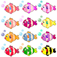 Set of brightly colored cute fish