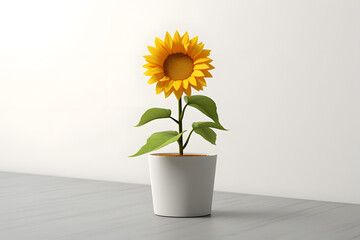 Sunflower in a pot 3d rendering style