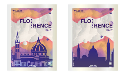 Italy Florence city poster pack with abstract skyline, cityscape, landmarks and attractions. Tuscany region town travel vector illustration set for brochure, website, page, business presentation - obrazy, fototapety, plakaty
