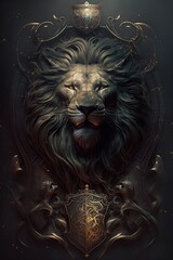 The lion is a powerful and majestic creature, and the crown and shield further emphasize its royalty and authority.