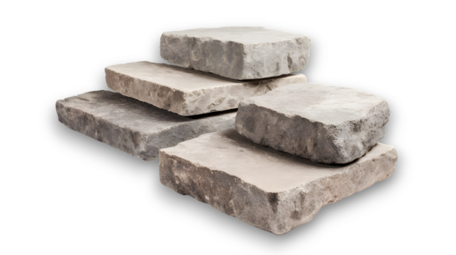 Sandstone natural stone shelves on transparent background. 
