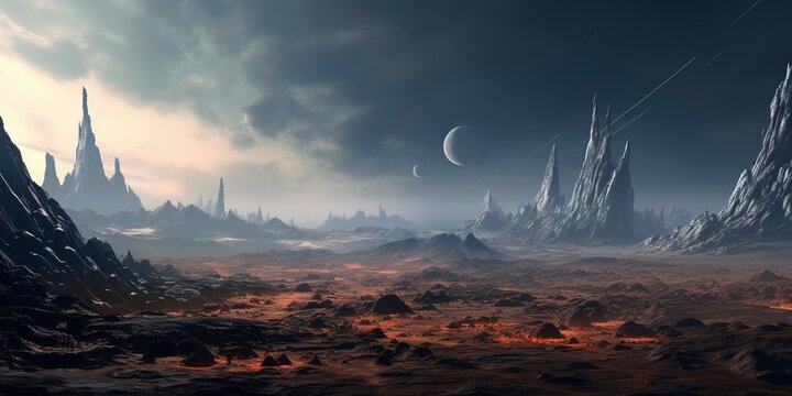 An illustration of a strange and alien world's surface on an exoplanet