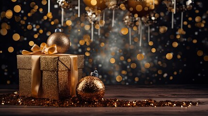 Obraz premium Luxury gold gift box on the glitter background AI Generative