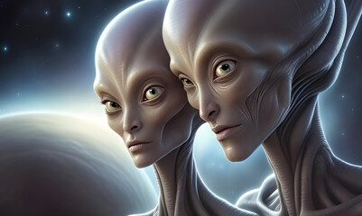 Portrait of a romantic alien being couple.  Generative AI
