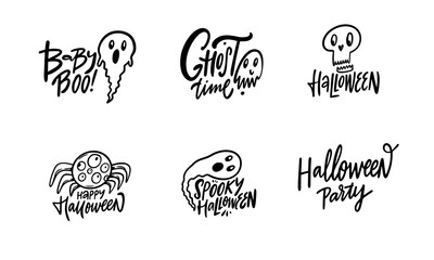 Halloween autumn holiday lettering phrase set.