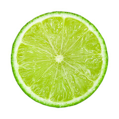 Limon verde rodajas levitando sobre fondo blanco aislados