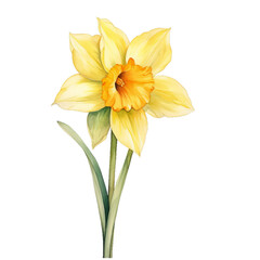 Daffodil flower watercolor clipart on transparent background. Generative AI illustration