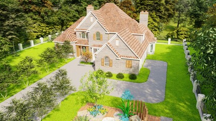 Modern Beautiful Duplex Design European Style Exterior with decorated Outdoor 3D Rendered