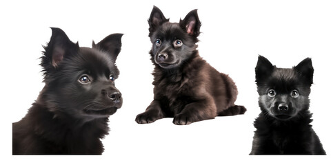 Black puppy isolated on transparent background,transparency,set of puppy isolation