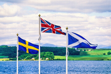 View at the cost of Scotland with the Swedish Great Britain and Scottish flag