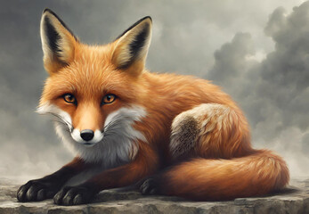 Obraz premium Cute Red Fox Cartoon, Cartoon Illustration of a Red Fox