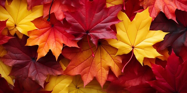 Red and yellow fall maple leaves background