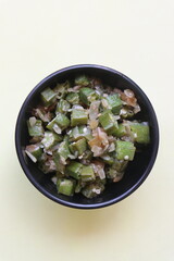 Bhendichi bhaji Green okra fried with onion, Maharashtrian dish, Indian food