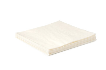 Stack of white paper napkins on white background