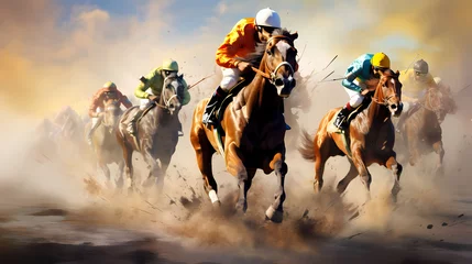 Foto op Plexiglas illustration d'une cours de chevaux avec de jolies couleurs © Michel