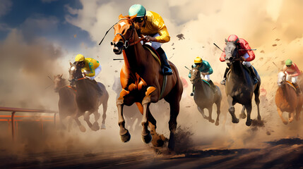 illustration d'une cours de chevaux avec de jolies couleurs - obrazy, fototapety, plakaty