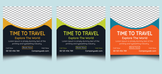 Simple creative unique clean modern travel ad agency tour ads web social media banner post template design.