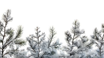 Pine Tree Branches Coated in Winter Snow Isolated on Transparent or White Background, PNG