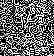 Black and white hand-drawn drawing.Abstract design and seamless pattern.
