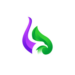 abstract logo eagle head with green and purlple color 3d