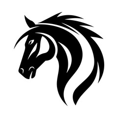 horse, vintage logo line art concept black and white color, hand drawn illustration