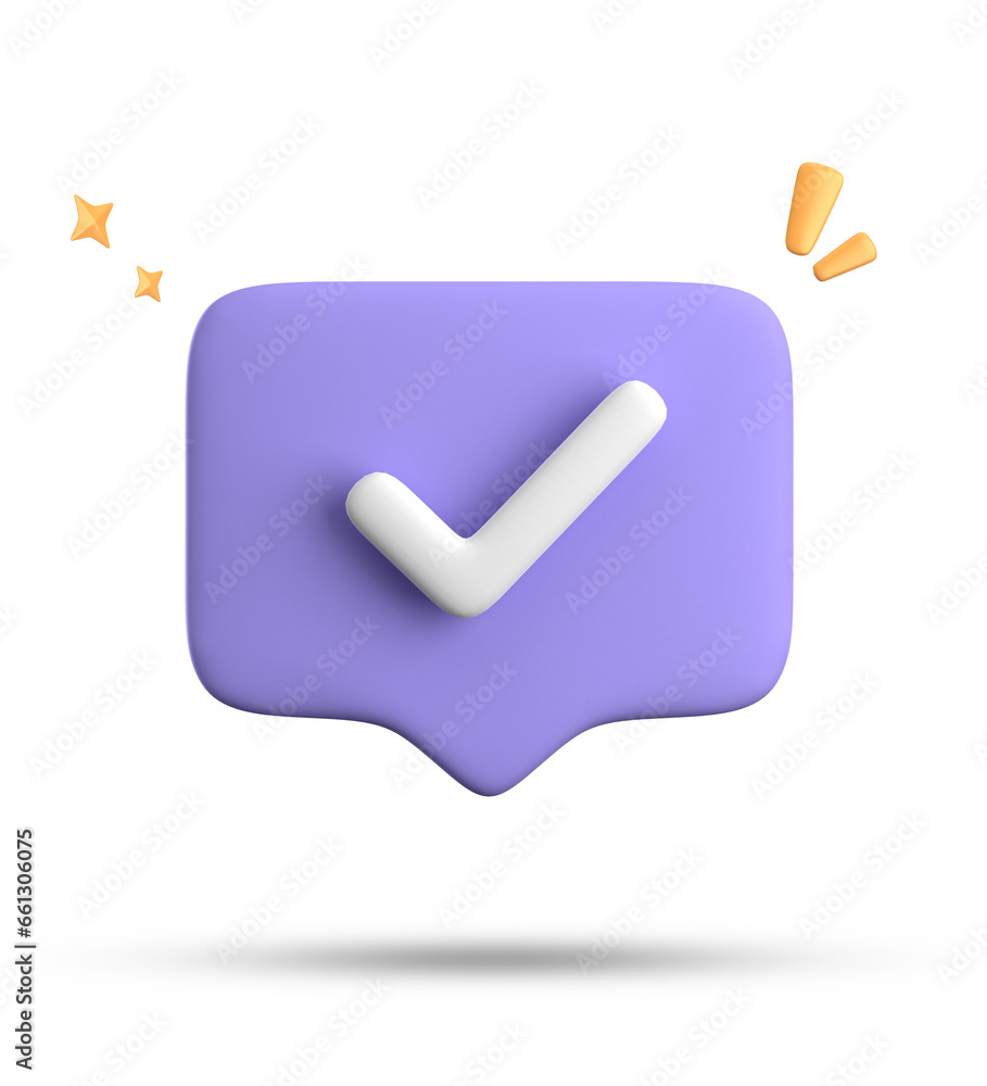 Poster 3d rendering of speech bubble with notification icons, 3d pastel chat with checked icon. set of 3d s