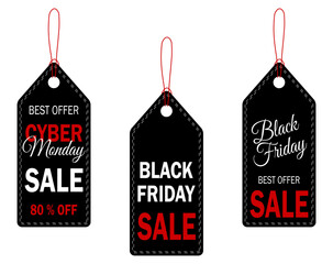 Set of tags for Black Friday sale. Tag design for sale, discount, advertisement, price tag. Vector illustration isolated on white background.