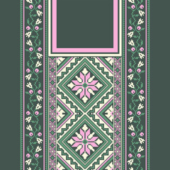 floral embroidery neckline background. ikat and cross stitch geometric seamless pattern ethnic oriental traditional. Aztec style illustration design for carpet, wallpaper, clothing, wrapping, batik.