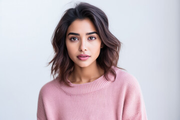 Obraz premium Beautiful Indian model in a winter pink sweater