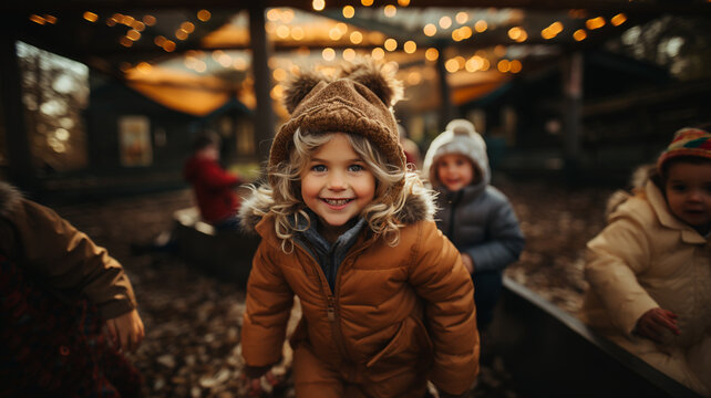 A candid camera photo of cute kid, children playing in playground . AI generate. - Powered by Adobe