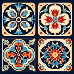 Set colored mediterranean pattern for ceramic tiles.